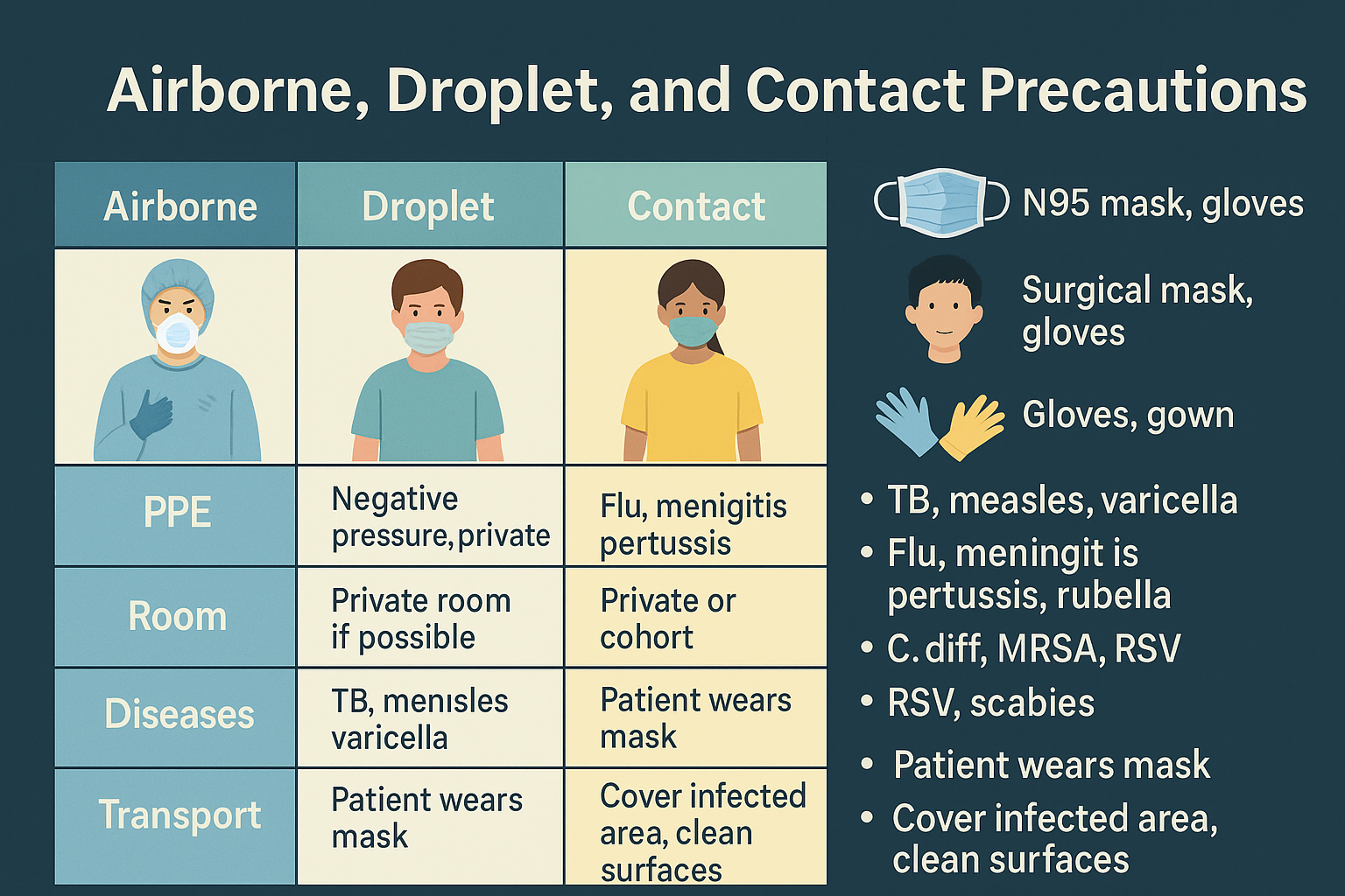 🦠 Airborne, Droplet, and Contact Precautions – NCLEX Infection